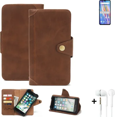 Produktbild von K-S-Trade Handyhülle Schutzhülle kompatibel mit UMIDIGI A11  Walletcase Bookstyle Schutz Case Hülle Wallet Flipcase Cover PolyurethanBraun inkl. Kopfhörer