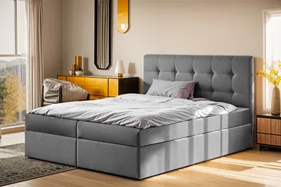 Obrázek produktu pro Kontinentální postel s matrací a topperem Ludano, látka Noel 160x200 cm šedá
