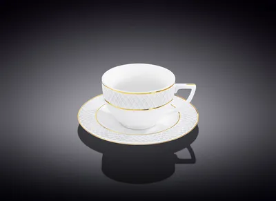 Produktbild von Wilmax Porzellan Kaffeetasse & Untertasse mit Goldlinien – WL-880102400/AB