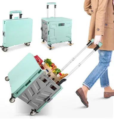 Obrázek produktu pro Nákupní vozík, skládací, 50 l, 50 kg, hliník, 4 otočná kolečka