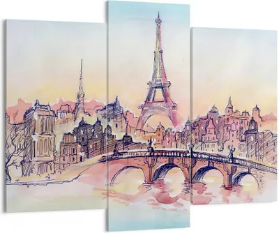 Produktbild von Bild auf Leinwand - Leinwandbild - Brücke Eiffle Illustration Frankreich - 130x100cm - Wand Bild - Wanddeko - Leinwanddruck - Bilder - Kunstdruck - Leinwand bilder - Wandkunst - CB130x100-2999