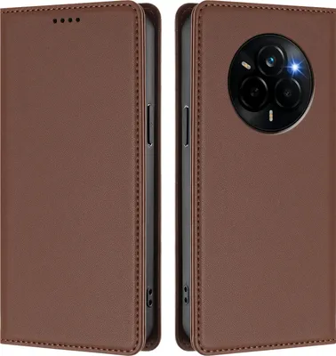 Image de Étui en cuir pour Realme Narzo 80 Pro, étui à rabat magnétique en cuirPolyuréthaneavec support, marron