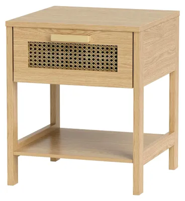 Produktbild von Nachttisch Beistelltisch mit Schublade und Ablage, Rattan-Design für Schlafzimmer und Wohnzimmer, Natur 40 x 40 x 48,4 cm