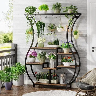 Produktbild von Famanu Pflanzenregal mit 6 Ebenen - Vasenform - 120x30x180cm