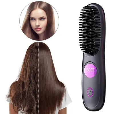Produktbild von Glätteisen,Haarglätter Bürste,Kabellose Haarglättungsbürste,tragbare Mini-Haarglättungsbürste mit 3 Temperaturstufen und LED-Anzeige,für Haarstyling
