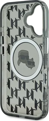 Image de Étui MagSafe pour Apple iPhone 16 - Coque arrière Karl Lagerfeld IML Monogram Karl & Choupette Head - Noir