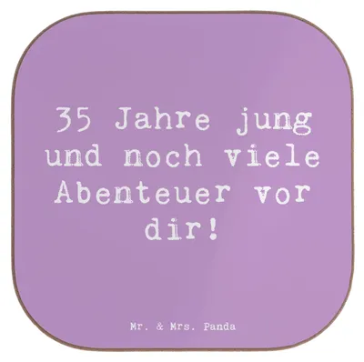 Produktbild von Mr. & Mrs. Panda Untersetzer für Gläser Spruch 35. Geburtstag Abenteuer - Lavendeltraum - Geschenk, Happy Birthday, Tischschoner, gläseruntersetzer, unterleger, Alter