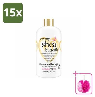 Image de 15 flacons de gel douche et bain Treaclemoon, gamme "Creamy Shea Butterfly", 500 ml chacun - Pack économique - 15 pièces