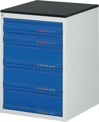 Produktbild von Schubladenschrank BK 650 H820xB580xT650mm lichtgrau / enzianblau 5 Schubl. Einfachauszug