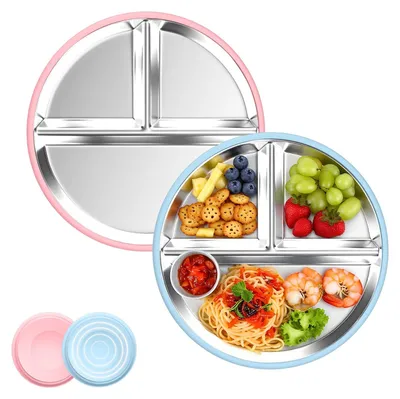 Produktbild von Set aus 2 Edelstahl-Babytellern mit Saugnapf