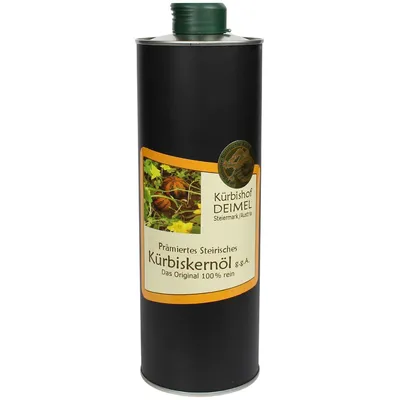Produktbild von Kürbishof DEIMEL Steiermark/Austria - 1000 ml Dose Original Steirisches Kürbiskernöl g.g.A. - Direkt vom Erzeuger - Jährlich prämiert