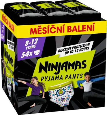 A box of Ninjamas Pyjama Pants with children depicted in action poses.