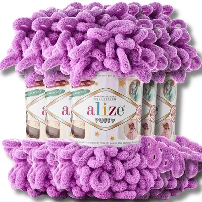 Produktbild von Alize 5x 100g Puffy Wolle, Uni, Häkeln, Stricken (Orchid - 378)