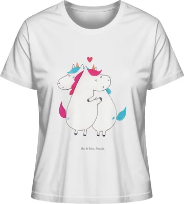 Produktbild von Mr. & Mrs. Panda Oberteil Damen Einhorn Mitteilung Größe M - Weiß - Geschenk, Sommershirt, baumwollshirt, Partner, Einhörner, T-Shirt, Unicorn, Liebe, Basic, Spruch