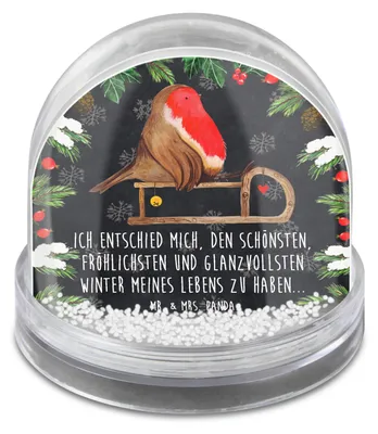 Produktbild von Mr. & Mrs. Panda Schneekugel Weihnachten Rotkehlchen Schlitten - Kreidetafel - Geschenk, Winter-Schneekugel, Vogel, schnee kugel, glitzerkugel, dekoartikel, Weihnachts