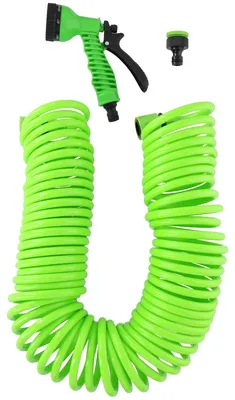 Produktbild von Kinzo Flexibler Gartenschlauch 15 Meter Inkl. Düse und Schnellkupplung - 7 Sprühfunktionen - Spiralschlauch - UV-beständig - PVC - Grün