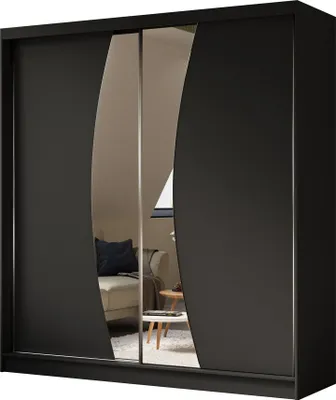 Image de BEAUTYSOFA armoire moderne avec portes coulissantes VOX 200 cm - armoire avec miroir et portes coulissantes (noir)