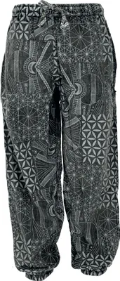 Produktbild von Stonewash Yogahose, Uni Baumwoll-Goa-Hose mit Allover Print - Schwarz/grau, Herren, Baumwolle, Größe: S