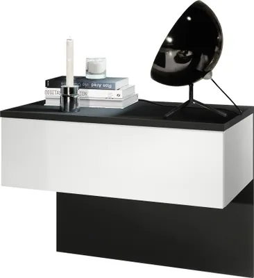 Produktbild von Vladon Nachttisch Sleep,  Germany, Nachttischschrank mit Schublade zur Wandmontage, Schwarz matt/Weiß matt (60 x 46 x 35 cm)