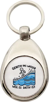 Produktbild von Huuraa Schlüsselanhänger Genitiv ins Wasser Dativ ist Metall Schlüsselring Einkaufswagenchip Geschenkidee