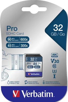 Image de Verbatim Secure Digital Card Pro U3 32GB UHS-I U3 (Class 10), V30 UHS-I U3 47021