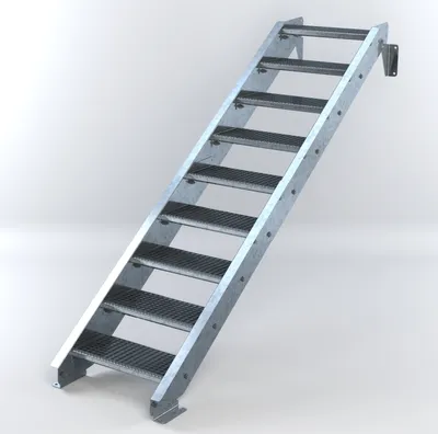 Produktbild von Stahltreppe 9 Stufen bis Höhe 180 cm, Laufbreite : 60 cm kein Geländer ST 3 (31 / 9 mm schmal)