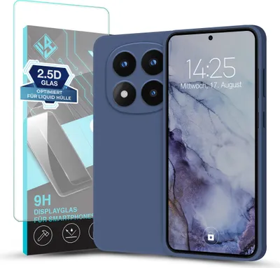 Produktbild von Hülle für Xiaomi Redmi Note 14 Pro 5G mit 9H Displayglas Displayschutz Plus Case Cover Bumper Silikon Softgrip Schutzhülle Farbe: Lavendelblau