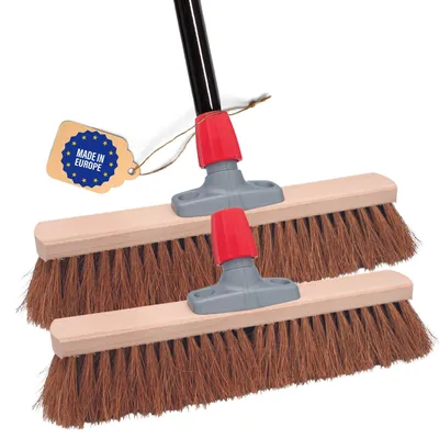 Produktbild von Novaliv 2x Kokosbesen 40 cm mit Stiel Kokosborsten Besen Naturborsten Ideal als Werkstattbesen mit Stiel Hallenbesen Industriebesen Hausbesen Kehrbesen Malerbesen Haarbesen Terassenbesen Besen weich