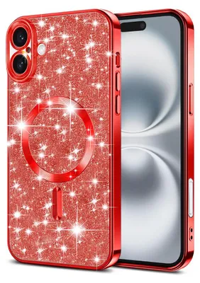 Produktbild von Techsuit Luxury Glitter Back Cover Hülle mit MagSafe für Apple iPhone 16 Plus - Rot