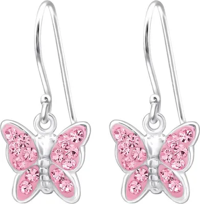 Produktbild von 1 Paar Ohrhaken Ohrringe 925 Sterling Silber Schmetterling in Rosa