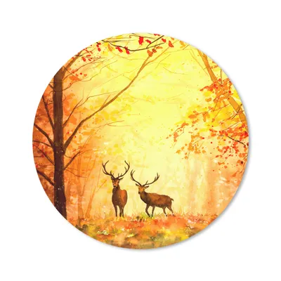 Produktbild von MuchoWow® Mauspad Mousepad Natur - Ölfarbe - Hirsche - Tiere - Herbst - Orange 30x30 cm - Mousepads - Maus Mat - Pad - Mausunterlage - Tischunterlage - Schreibtischmatten