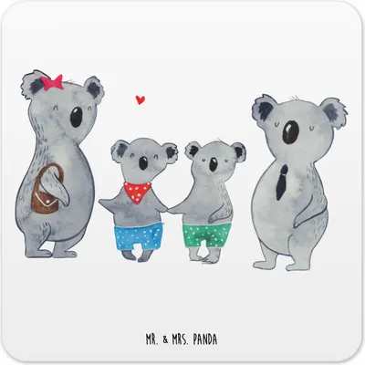 Produktbild von Mr. & Mrs. Panda Untersetzer für Gläser Koala Familie zwei 10er Set - Weiß - Geschenk, Koalabär, Muttertag, Glas-Untersetzer, Tischuntersetzer, Coaster, Tisch
