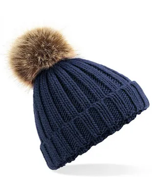 Produktbild von Beechfield Junior Faux Fur Pom Pom Chunky Beanie