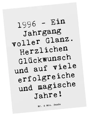 Produktbild von Mr. & Mrs. Panda Postkarte Spruch 1996 Geburtstag - Weiß - Geschenk, bildkarte, Geschenke für, Ansichtskarten, Alter, Geburtstagsgeschenk, Happy Birthday, Ansichtskarte