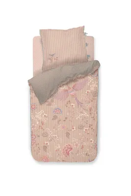 A bedding set laid out flat on a white background.