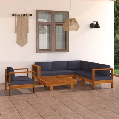 Produktbild von The Living Store 7-tlg. Garten-Lounge-Set mit Dunkelgrauen Auflagen Akazienholz