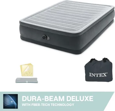 Imagen del producto de Colchón inflable Intex 64414Nd Durabeam elevado para dos personas, tamaño queen, 152 x 203 x 46 cm, color gris