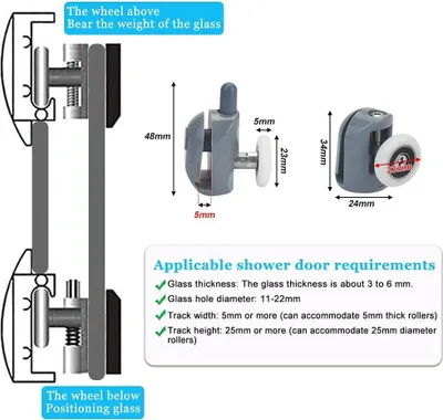 Produktbild von 8 Stück Schiebetürrollen aus Edelstahl + ABS, 23 mm, Duschtürrollen, rostfreie Rollen, robuste Duschabtrennung, langlebig für Kabine, Badezimmer, Glastür