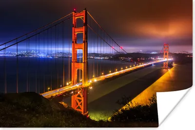 Produktbild von MuchoWow® Poster Die Golden Gate Bridge bei Nacht beleuchtet 120x80 cm - Bilder