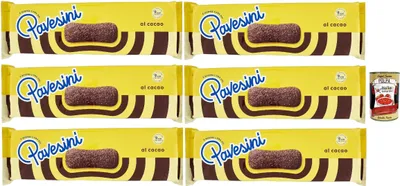 Produktbild von Pavesi Pavesini al Cacao, Biscotto Leggero per Colazione o Merenda, Leichter Keks mit Kakao zum Frühstück oder Snack, biscuits cookies, 6x 200 g + Italian Gourmet polpa 400g