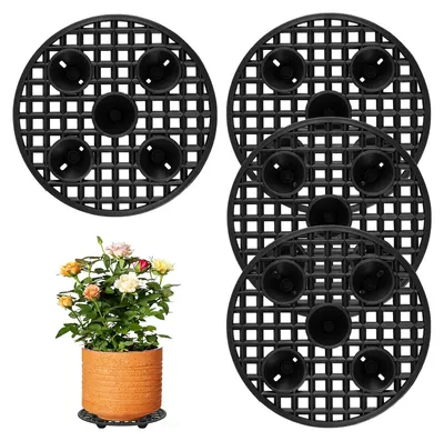 Imagen del producto de Juego de macetas, de plástico, con un diámetro de 20 cm, con soporte elevado, para plantas de interior