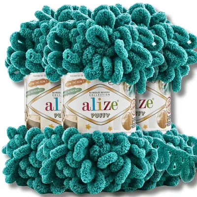 Zdjęcie produktu dla Alize Puffy Wolle, 3 motki po 100g, kolor jednolitego koloru (Turkusowy - 847), do szydełkowania i robienia na drutach