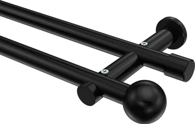 Produktbild von Interdeco Gardinenstange / Vorhangstange Schwarz, Typ Platon Luino (Kugel) ohne Ringe, 20 mm Ø 2-läufig, 180 cm