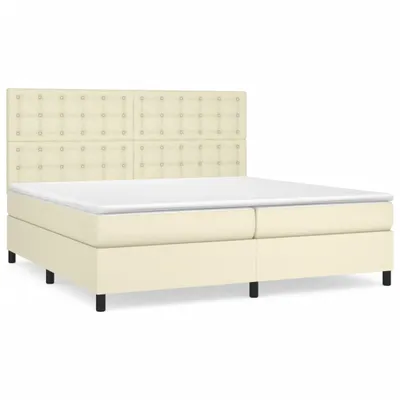 Zdjęcie produktu dla vidaXL Łóżko sprężynowe z materacem kremowe 200x200 cm imitacja skóry