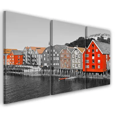 Image de Triptyque sur toile villes rouges & architecture 90x60 cm Feeby rouge tableau mural prêt à accrocher