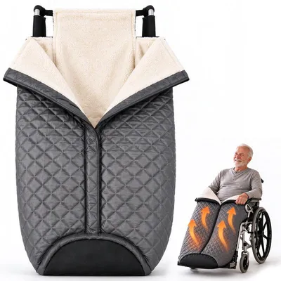 Produktbild von Rollstuhl Fußsack mit Reißverschluss, warme Rollstuhl Decke mit Plüschfutter, verstellbaren Gurten und Rückenlasche, Grau