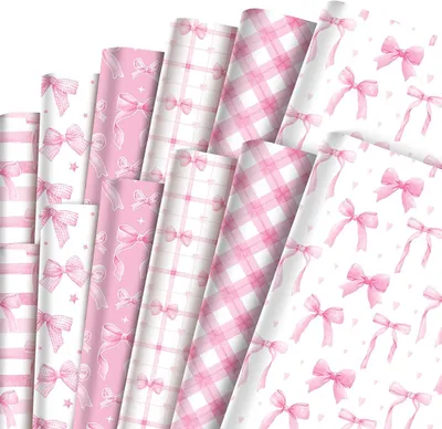 Imagen del producto de Papel de regalo con lazos rosas, 12 hojas, 50 x 70 cm, para envolver regalos