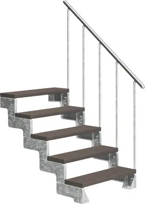 Produktbild von Aussentreppe Pertura Tallis mit Geländer 5 Steigungen 100 cm dunkelbraun