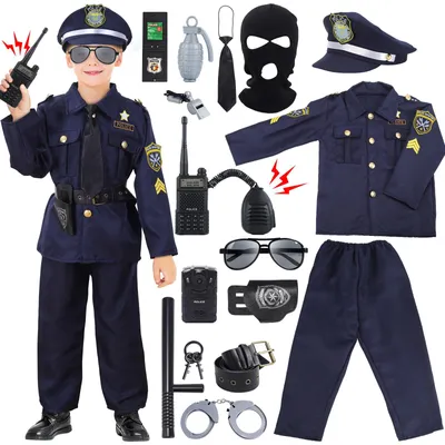 Immagine prodotto di Costume da poliziotto, 16 pezzi, per bambini, ideale per giochi di ruolo e feste