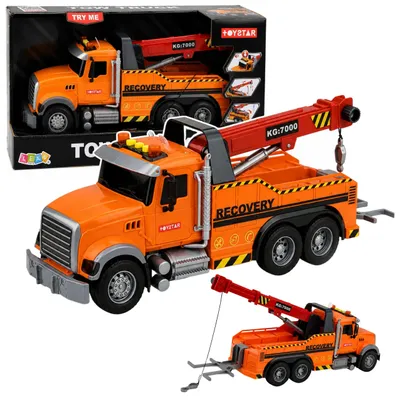 Image de Camion avec grue, assistance routière, crochet lumineux, sons orange, 1:18
